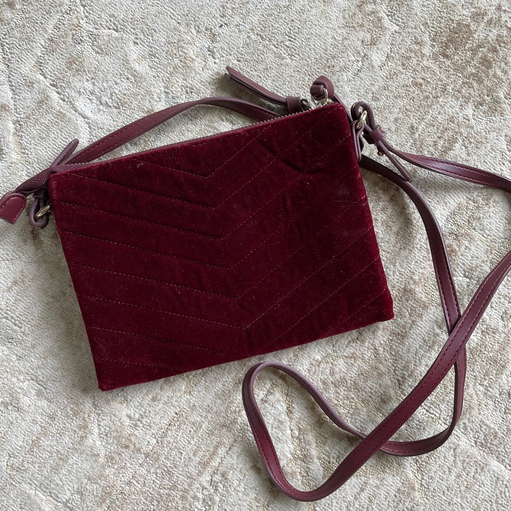 Velvet Crossbody Bag with Chevron Stitching
